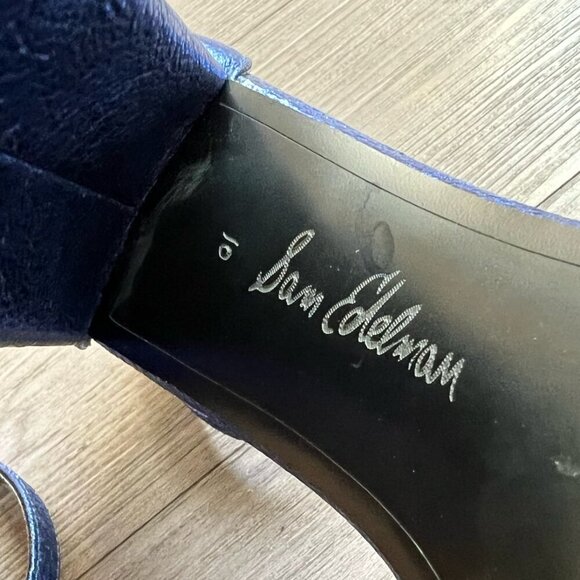 Sam Edelman Yaro Block Heel Sandal Shiny Electric Blue Leather Size W10 - Picture 6 of 7